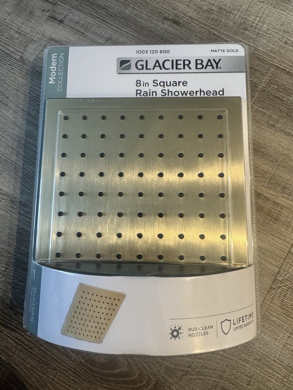 Glacier Bay 8in Square rain Showerhead MATTE GOLD -NEW